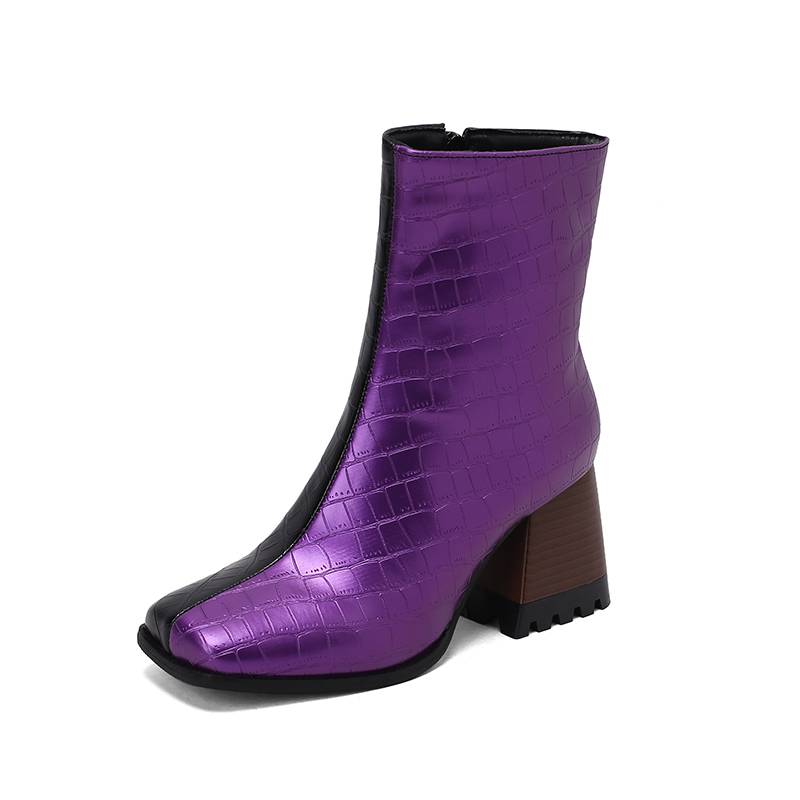 Krazing Pot Polyurethane Autumn Winter Shoes 47 Size 48 Chelsea Boots Gingham Prints Square Toe Plus Size Keep Warm Ankle Boots