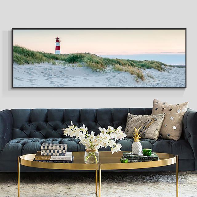 

Пейзаж, пляж, луг, маяк, морской пейзаж, холст, живопись, постеры и принты, настенные панно для гостиной, домашний декор, без рамки 30cm×60cm NoFrame