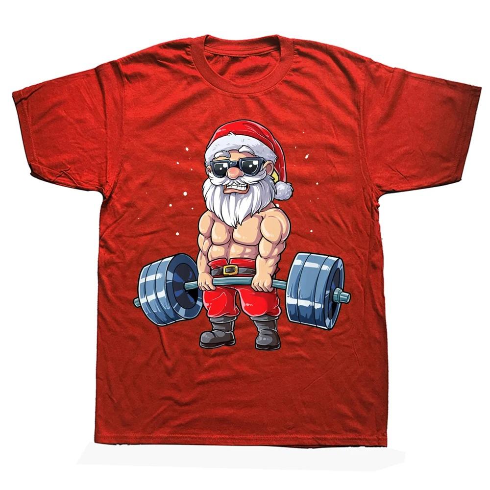 Funny Santa Weightlifting Christmas Gym Deadlift Xmas T Shirts Graphic Cotton Streetwear Short Sleeve Birthday Gifts T-shirt
