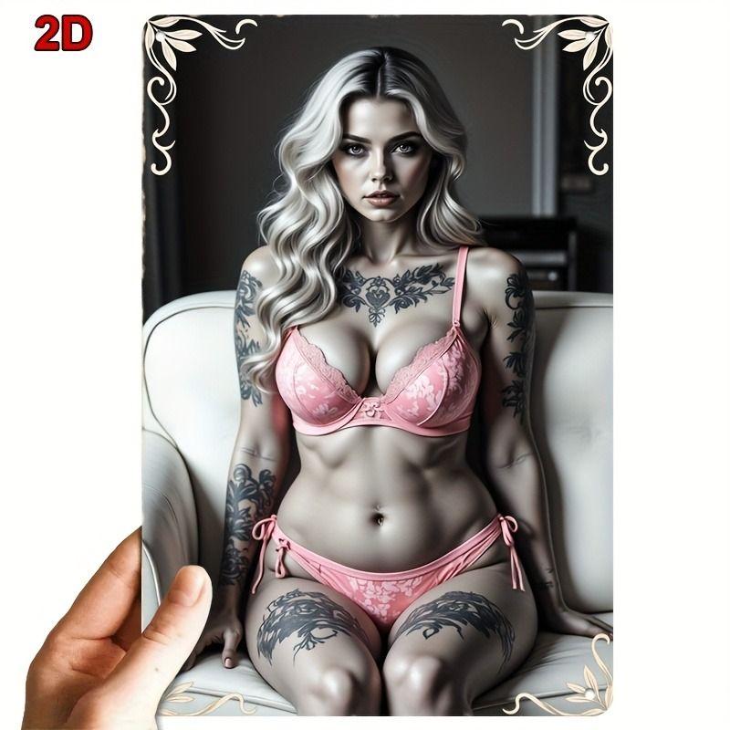 Vintage Kvinlig Silhuett Metall Logotyp för Bar & Garage