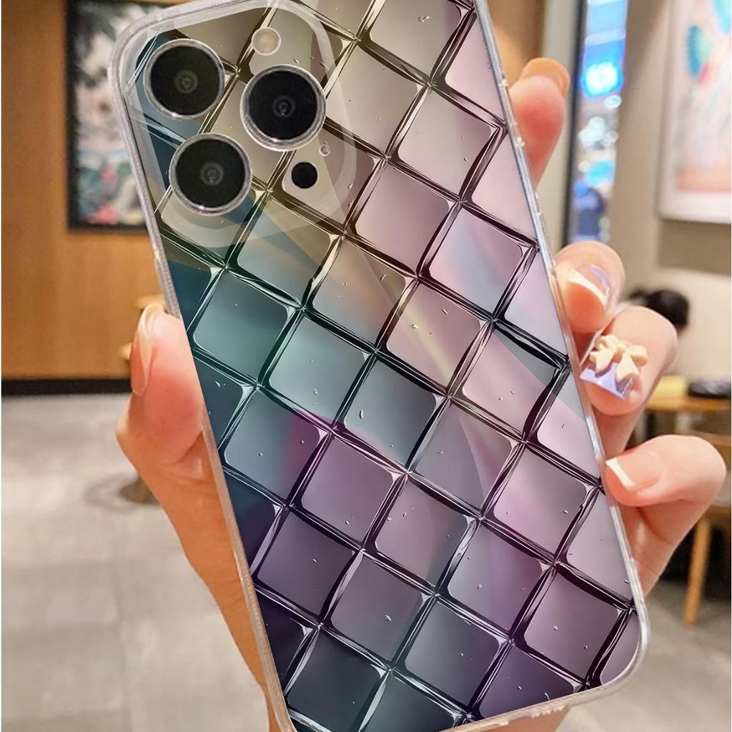 Vibrant Plaid Anti-Shock Transparent Case for iPhone 14/15/16/17 Pro Max.
