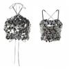 Beachwear Silver Sequin Camisole Short Women's Lace-Up Vest Design Glitter Tank Top  Vacation