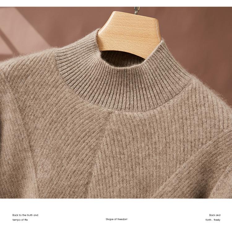 Women's Cashmere Half-High Neck Thick Knit Sweater for Autumn/Winter Warmth.