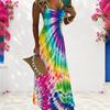 Women Plus Size Scoop Neck Strappy Sleeveless Colorful Printed A Line Maxi Dress
