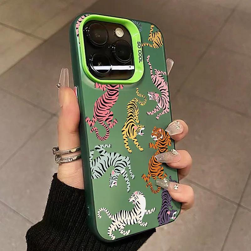 Colorful Tiger Print Electroplate Silver IMD Phone Case for IPhone 16 Cases IPhone 15 14 13 12 11 Pro Max X XR 7 8 Plus Cover