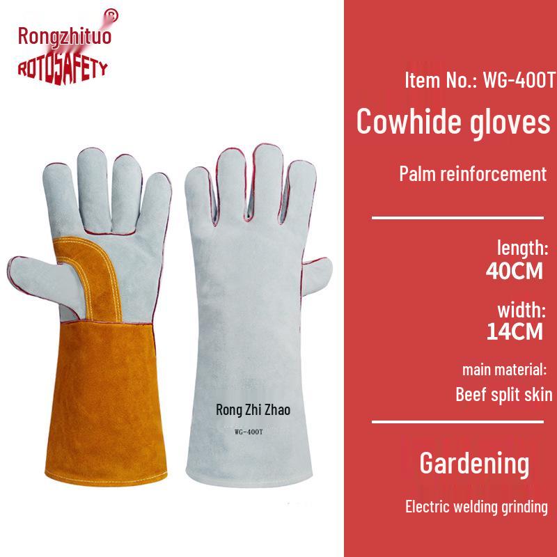 Heat-Resistant Cowhide Welding & Gardening Gloves - Anti-Scald, Anti-Thorn, Long, Durable