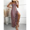 Women's Summer Ethnic Pattern Backless Split Thigh Dress Ladies Summer Clothes Fashion Frill Trim Long Dress Beach