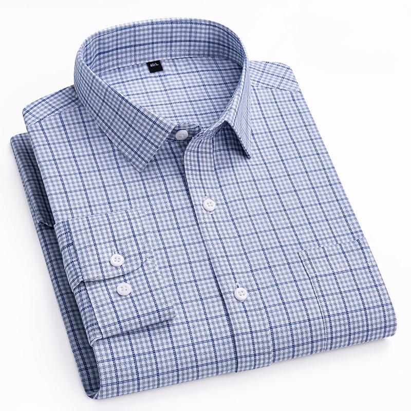 Luxury Hight Qulity 100%Cotton Long-sleeve Shirts for Men Slim Fit Casual Plaid Shirt Houndstooth Office Clothes Elegant Tops