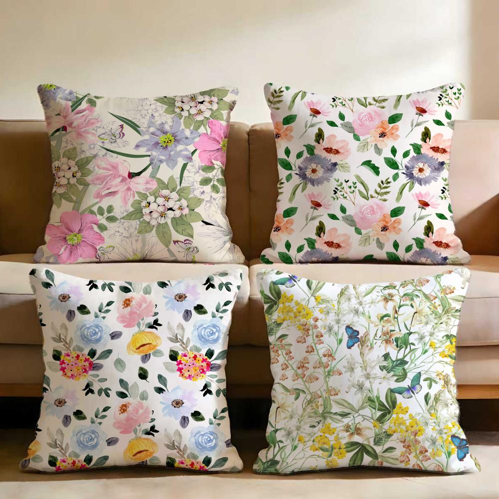 Spring Flower Print Cushion Cover Multi-Scene Pillow Cover for Home & Car - Reversible, Soft & Durable for Daily Use