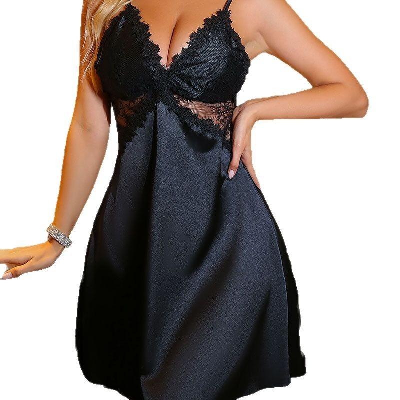 Sexy female summer thin ice silk pure desire suspender skirt sexy chest pad lace