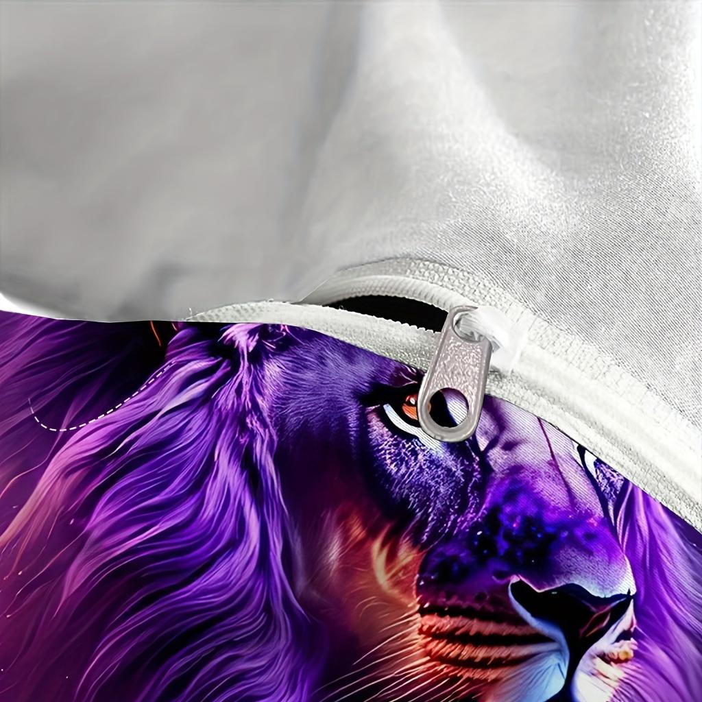 Carton Lion Lucky Purple Animal Beding Comfortable Quilt Cover Set 1 Comfortable Quilt Cover+2 Pilowcase Soft Comfortable Breathable Easy To Clean