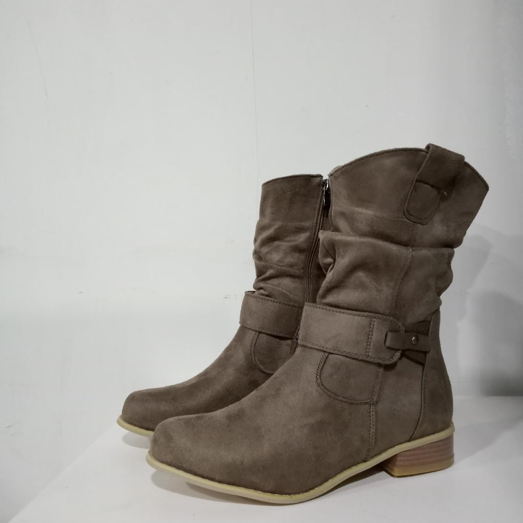 Fashion Women Ankle Boots 2024 Autumn and Winter New European American Style 34-43 Round Head Low Heel Suede Low Barrel Women's Boots