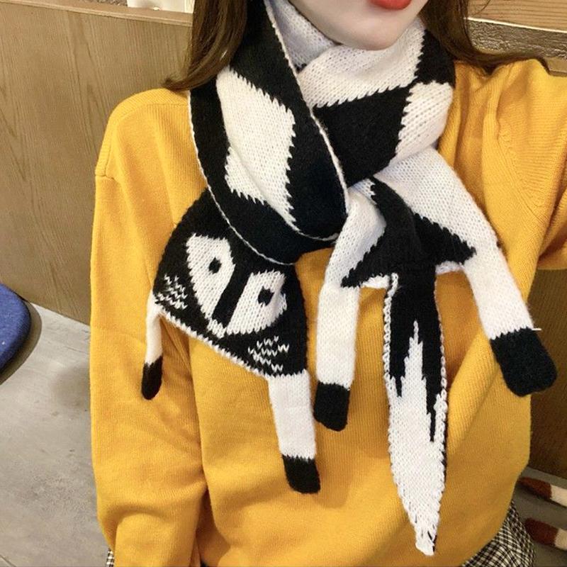 Herbst und Winter Damen Fuchs Cartoon Schal Warmer Handgestrickter Schal Tiermotiv Niedlich Schlicht Bekleidungszubehör