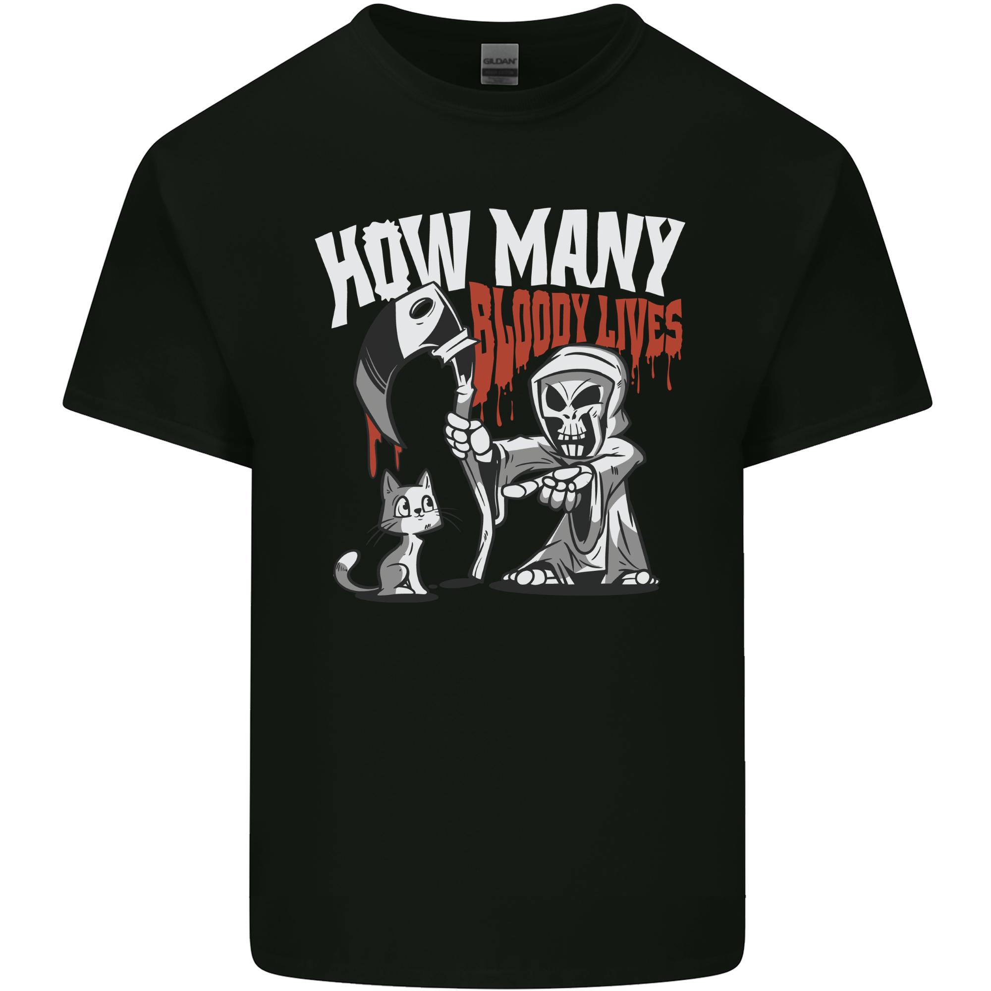 Cat Grim Reaper and 9 Bloody Lives Funny Unisexs Light Cotton TShirt S