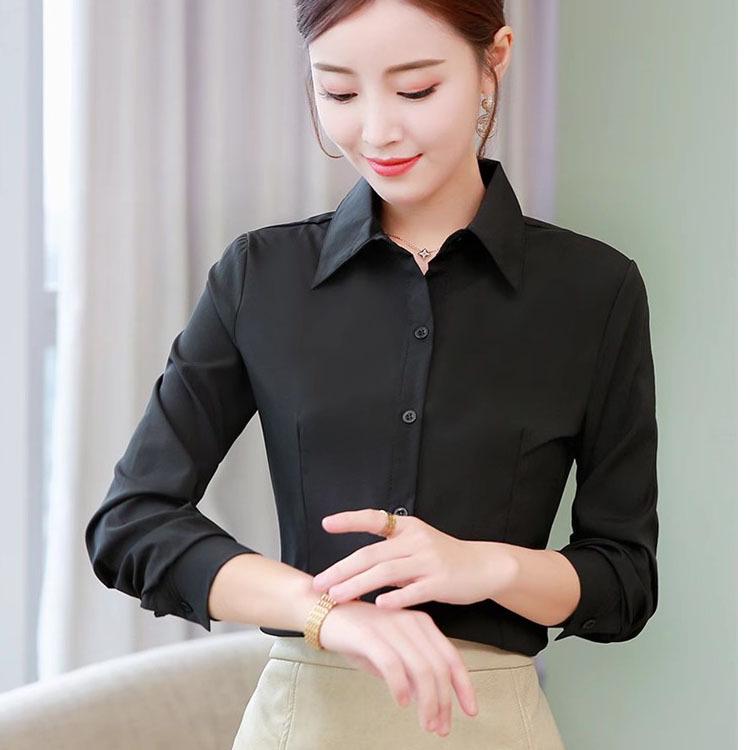Women's Elegant Autumn White Long Sleeve Shirt - Professional Korean Style, Plus Size, Anti-Exposure