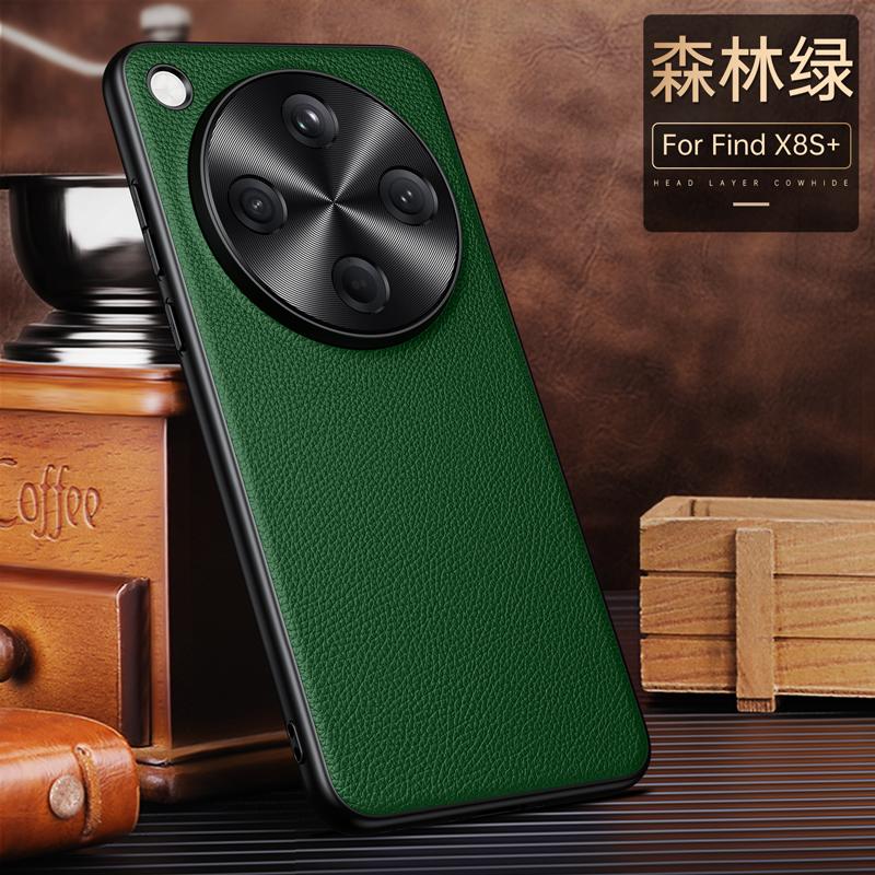 

Premium Genuine Cowhide X8 Ultra X7 Litchi Leather Case for Oppo Find X8 Pro X8S Plus X6 Hardware Len Full Protection Hard Cover OPPO Find X8 Pro зелений
