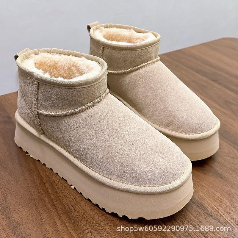 Zhou Dongyu snow boots women's short leather thick-soled warm bread shoes winter cotton boots
