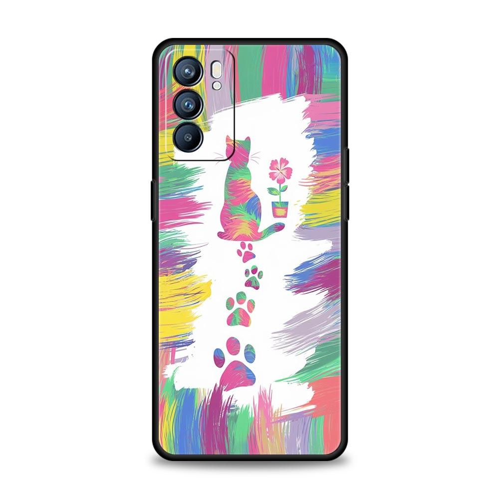 Abstract Creative Cat Line Phone Case For Oppo Reno 13 12 11 10 7 F Find X5 X6 A98 A80 A79 A78 A57 A54 A31 A17 Pro 5G Soft TPU