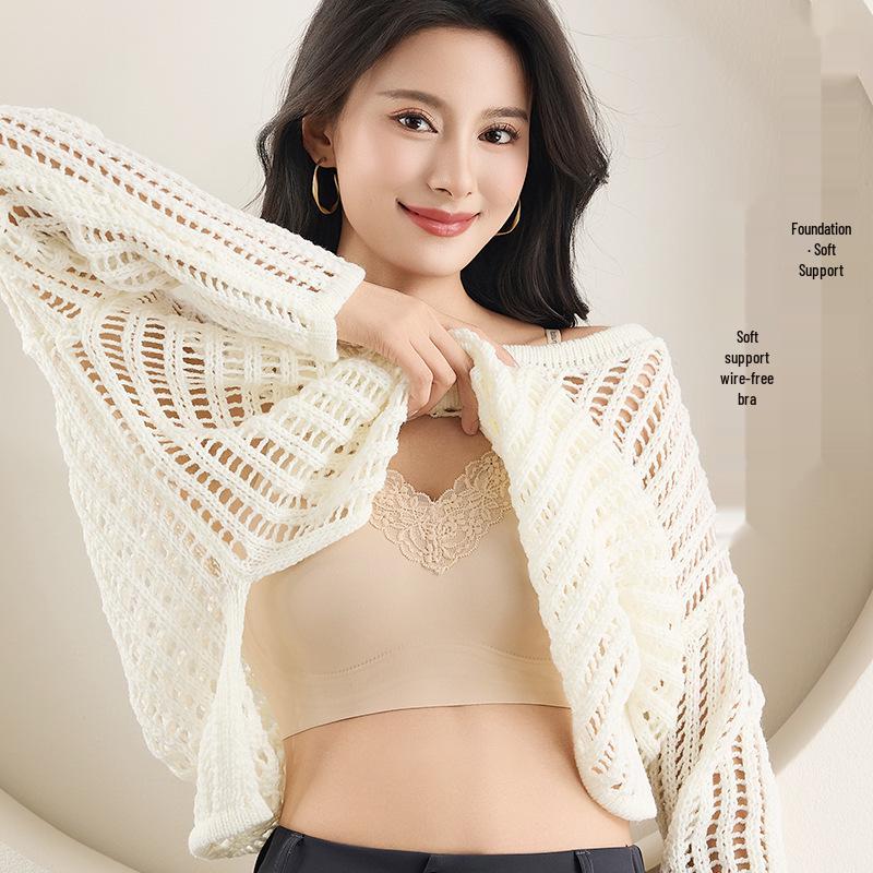 Lace Jelly Glue Crossback Women's Shockproof Bra - Supportive, Stylish, and Thin with Side Fat Collection