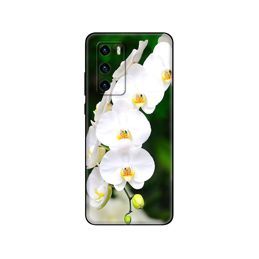 Black Tpu Case For Huawei P30 Lite P30 Pro P40 Case For Huawei P40 LITE E P Smart 2020 Case Cover Orchid Flowers Colorfu