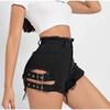 Summer Women Denim Shorts with Frayed Hem Buckle Straps Y2K Fashion Trendy Cut Out Jeans Shorts