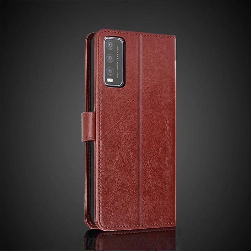 Husă Piele Suport Card pentru Vivo Y20 2020 / Y20 2021 Husă Tip Flip din Piele PU Retro Portofel Husă Telefon Business Fundas Coque