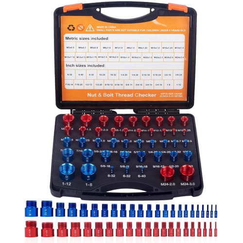 Nut and Bolt Thread Checker, 44 Aluminum Nut and Bolt Identification Gauges for SAE and Metric Threads, Individually Cased