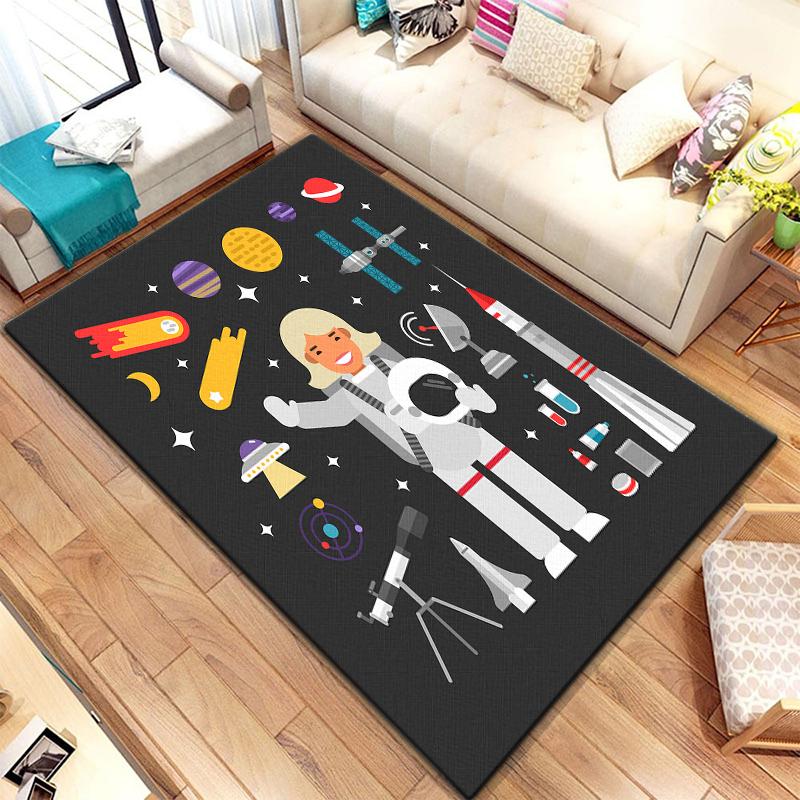 Cartoon  Astronaut Beautiful Painting Carpet for Living Room Large Area Rug Black Soft Carpet Home Decoration Mats Boho Rugs