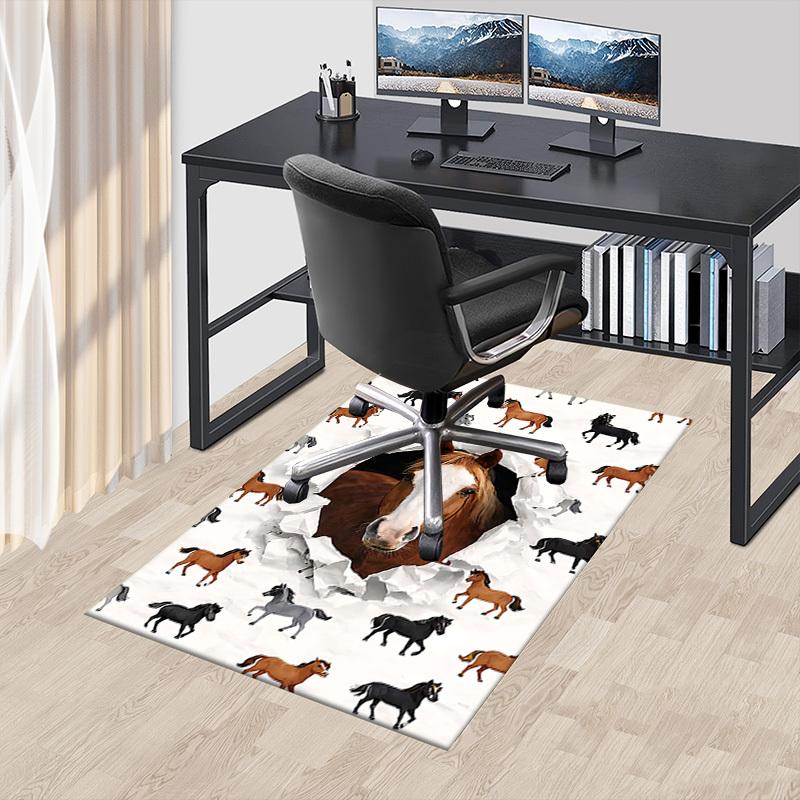 1 Stück Pferdedruck Rutschfester Boden Teppich Kompatibel für Büro & Wohnzimmer & Schlafzimmer & Esszimmer - Flach- Weich & Muster, Lebendige Farben-W276