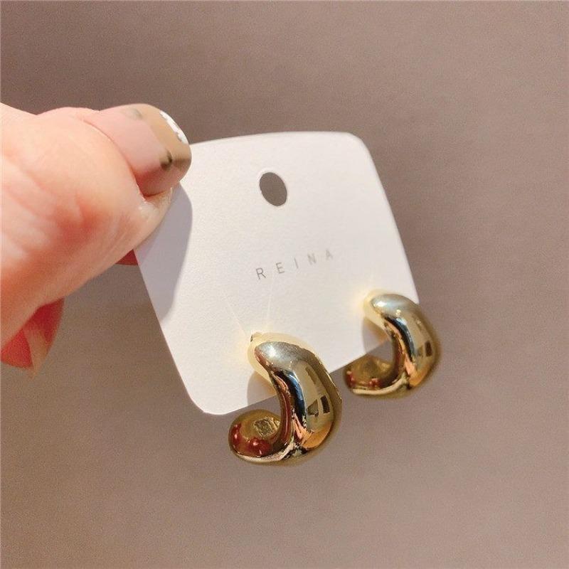 Vintage Glossy Water Droplet Hanging Stud Earrings Women Lightweight Hollow Thick Teardrop Gold Silver Color Thick Hoops Jewelry