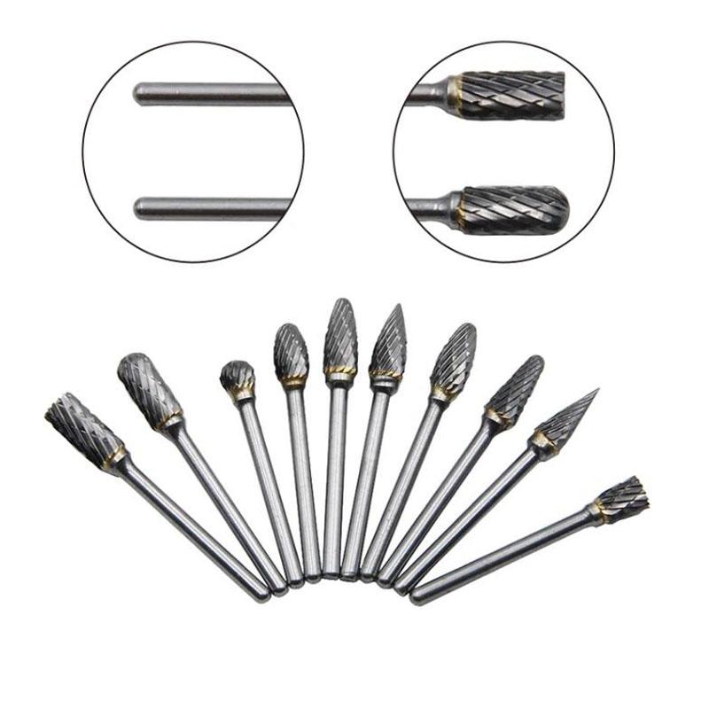 10pc Hard Alloy Rotary File 3*6 Double Grain Tungsten Steel Grind Head Electric Grind Mold Woodwork Grinding File Tool Set