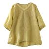 Solid Color Cotton and Linen Mid-sleeved Shirt Women's Summer V-neck Heavy Industry Embroidery Casual All-match Thin Cotton and Linen Shirt