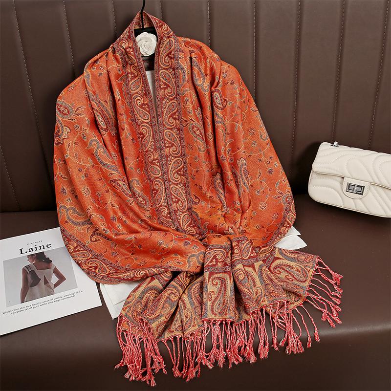 Luxury Tassel Blanket Design Thick Jacquard Pashmina Hijab Winter Warm Shawl Wrap Cashmere Scarf Women Neckerchief Poncho Stoles