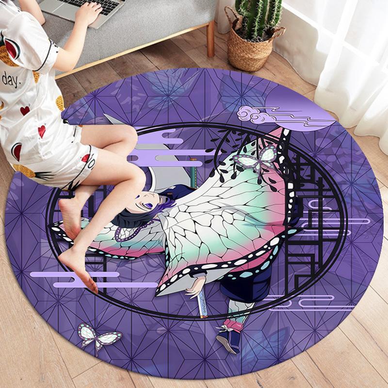 Demon Slayer Art Round Area Rug Carpet Rug For Living Room Bedroom Sofa Playroom Decor Nonslip Floor Mat