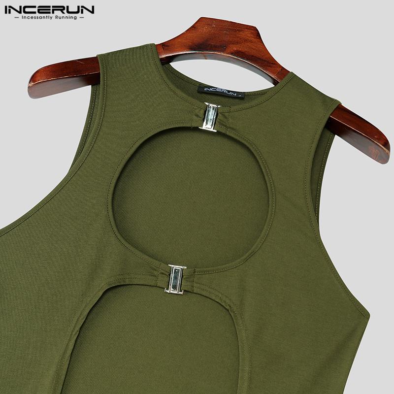 INCERUN Mens Sleeveless Cutout Splits Casual Cosplayer Long Swing Tank Tops