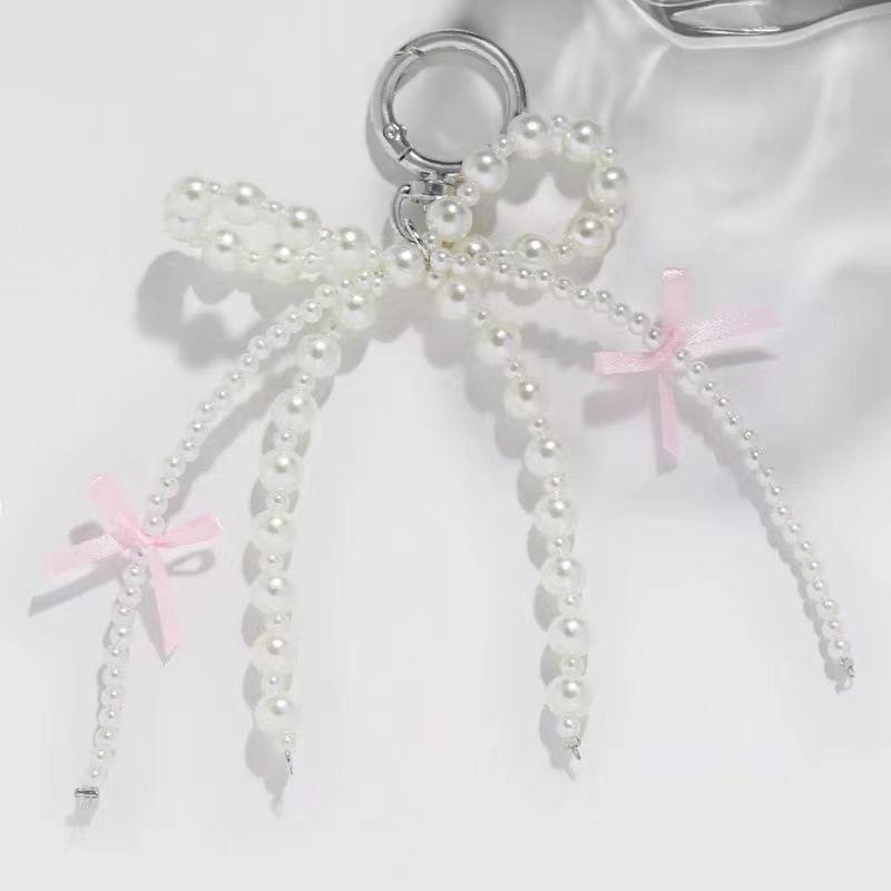 

For Girl Women Fashion Pearl Bowknot Keychain Pendant Fashion Hanging Ornament Pendant Keyring Backpack Decoration Charm Jewelry A2