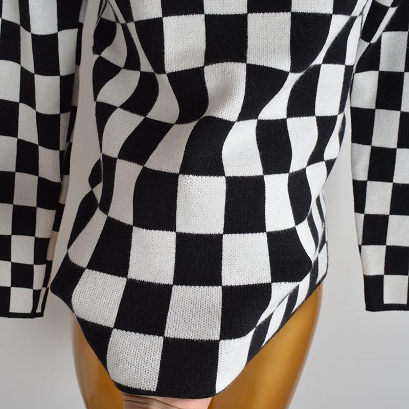 New Arrival Black and White Plaid Contrast Color Turtleneck Pullover Long Sleeve Bottoming Shirt Sweater Women's Knitwear Easiest for Match Tops