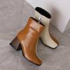 Krazing Pot Polyurethane Autumn Winter Shoes 47 Size 48 Chelsea Boots Gingham Prints Square Toe Plus Size Keep Warm Ankle Boots