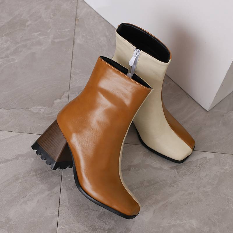 Krazing Pot Polyurethane Autumn Winter Shoes 47 Size 48 Chelsea Boots Gingham Prints Square Toe Plus Size Keep Warm Ankle Boots