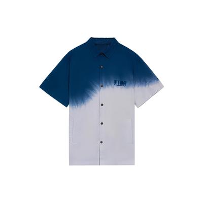 Color Block Gradient Tie-Dye Chinese Character Embroidered Casual Shirt Men Shirts Deep-Navy ASHS135-1