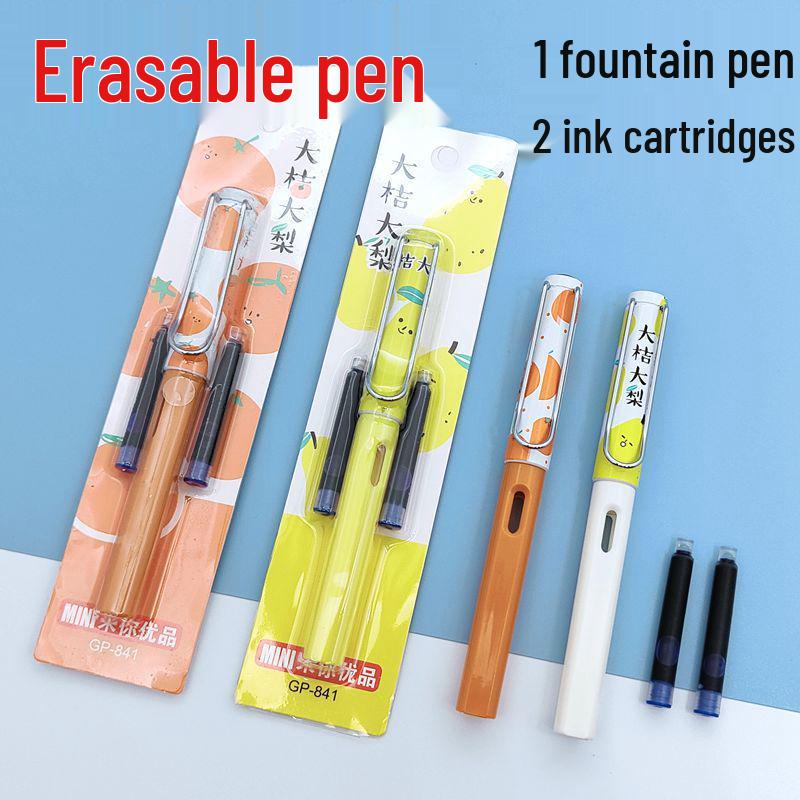 Crystal Blue Erasable Fountain Pen with 2 Ink Cartridges and Correct Posture Design for Students 1 Fountain Pen, 2 Ink Cartridges