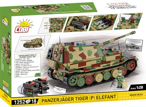 COBI 2582 Panzerjager Tiger Elefant HC WWII 1:28 Brick Model Tank 1252pcs