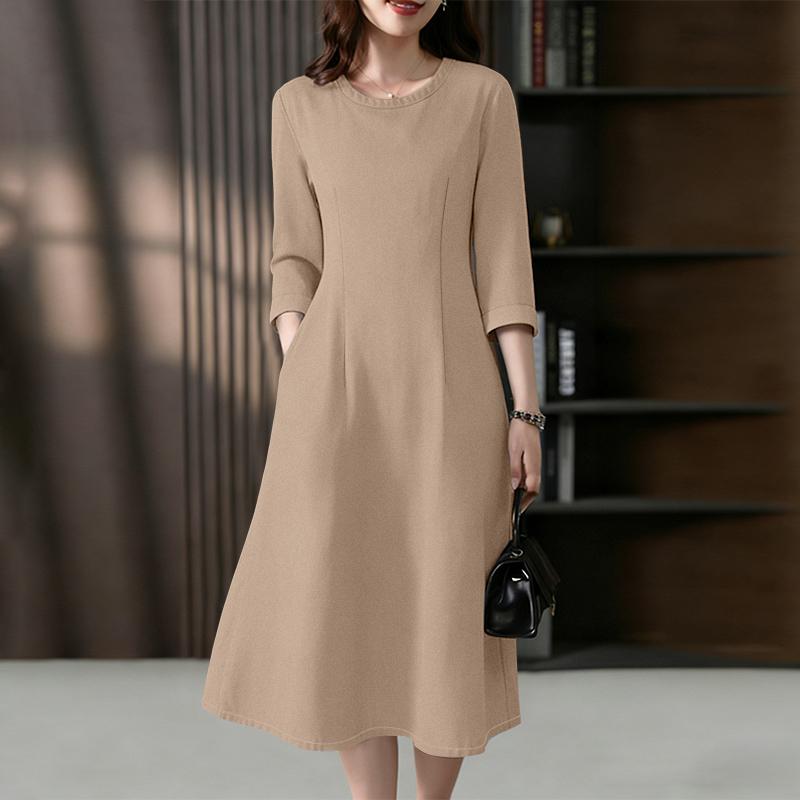 ZANZEA Women Casual Round Neck 3/4 Sleeve Loose Dress