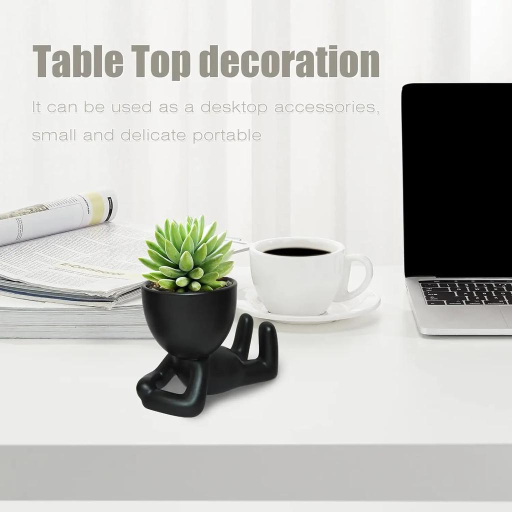 Mini Decorative Pots for Plants Human Shaped Ceramic Succulent Planters Cute Cactus Flower Pots with Drainage for Desktop Home