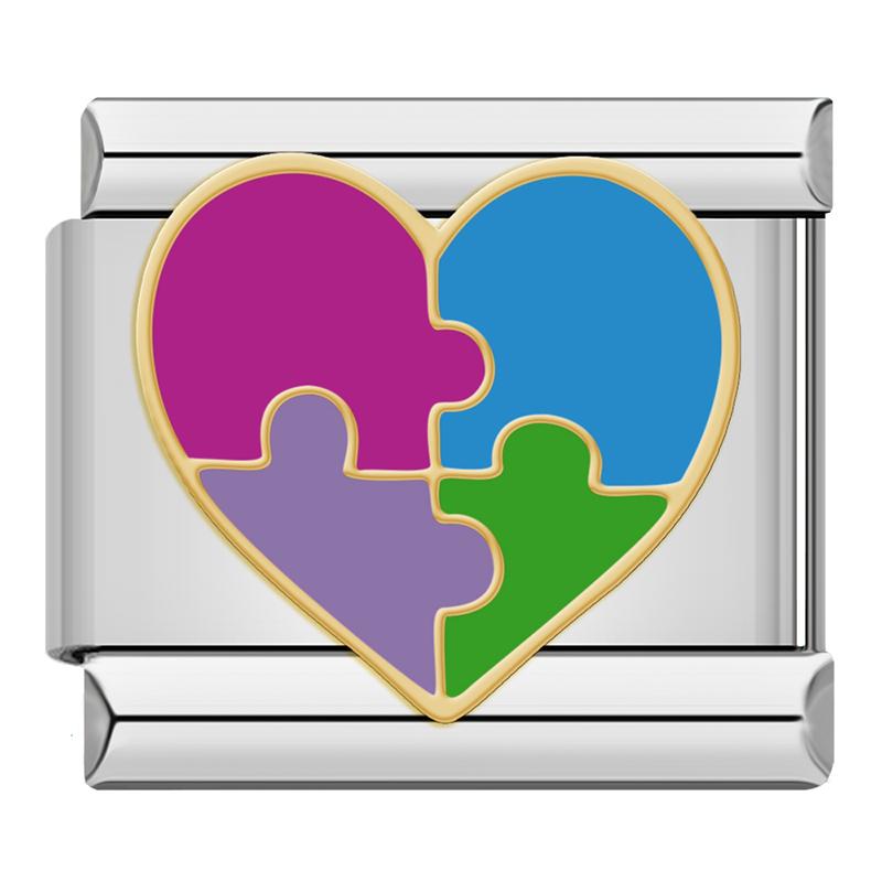 Hapiship Romantic Rainbow color Heart Flower Wing Italian Charm Links Fit 9mm Stainless Steel Bracelet Jewelry DIY Making DJ481