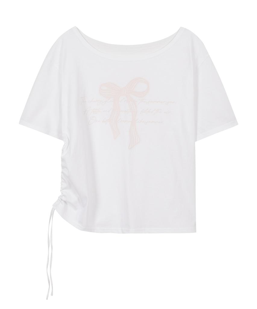 ILLIGO Ribbon Shirred Off-Shoulder T-Shirt White
