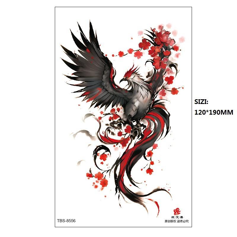 Hand Painted Original Color Flower Fox Phoenix Women'S Simulated Tattoo Water Transfer Tattoo Sticker