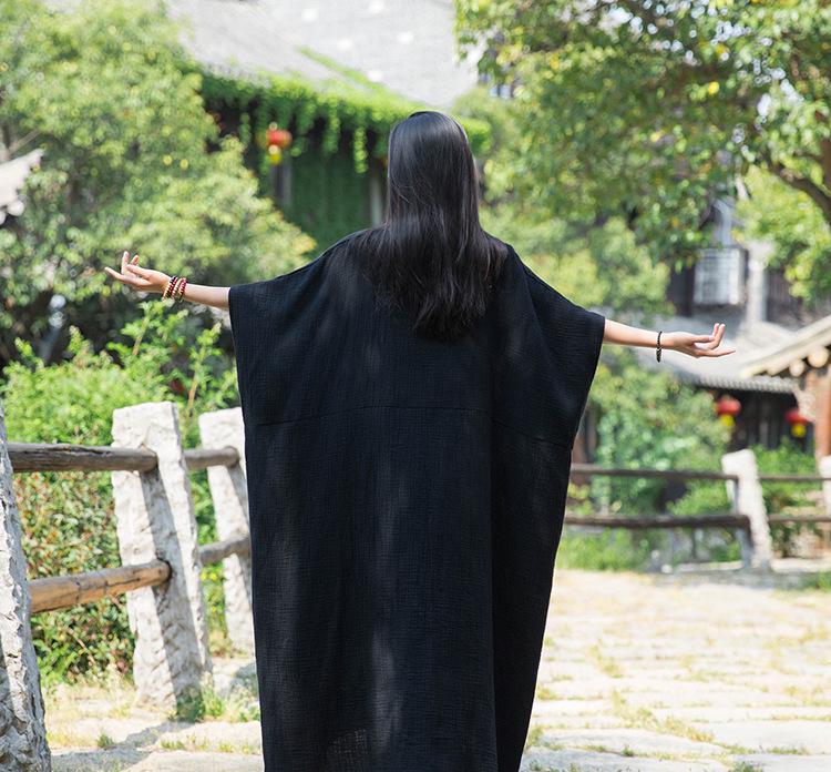 Bamboo Joint Batwing Sleeve Long Robe Dress - Spring/Summer National Style