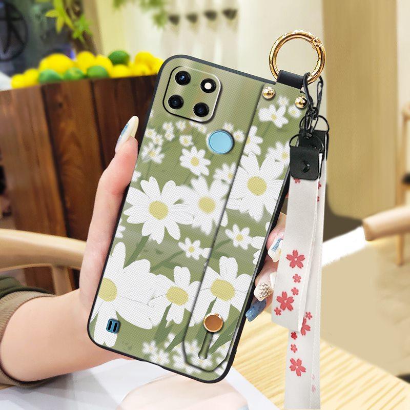 Dirt-resistant Fashion Design Phone Case For OPPO Realme C21Y/C25Y Waterproof Phone Holder Wrist Strap Kickstand Lanyard