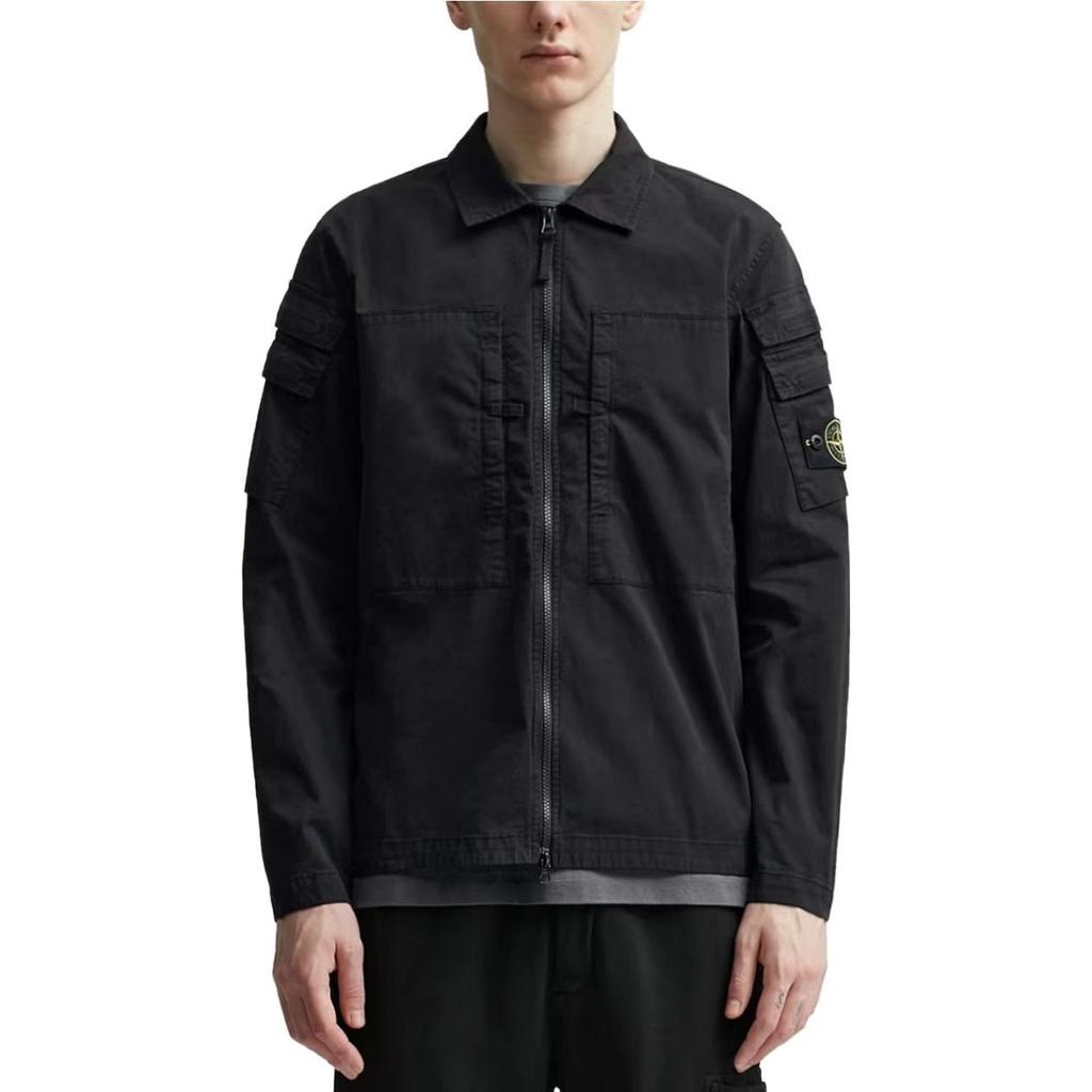 STONE ISLAND Stretch Overshirt Black Men Tops 791510610-V0029